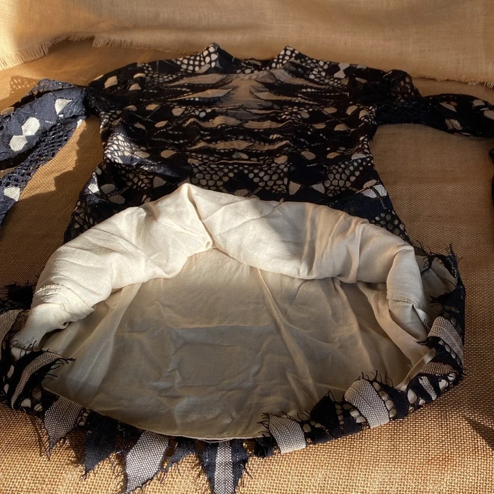 Free People Black Art Deco Lace Mini Dress - Picture 10 of 15